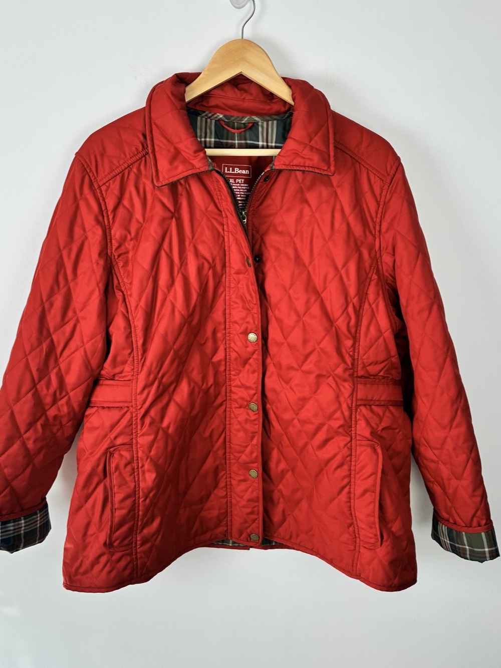 L.L. Bean Red Quilted Dark Plaid Barn Jacket  Gorpcore Country Preppy Winter XLP